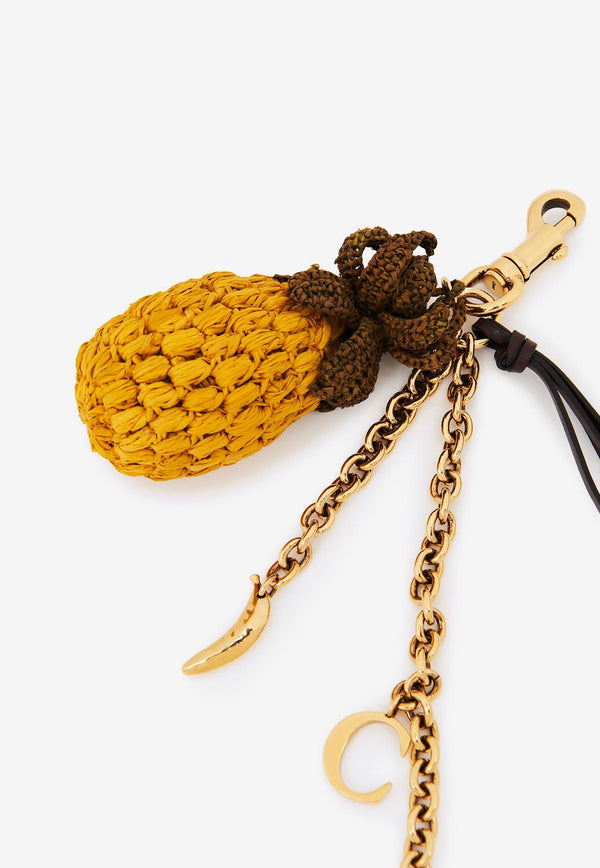 Chloé Pineapple Woven-Raffia Bag Charm Yellow CH25AK144Q02772