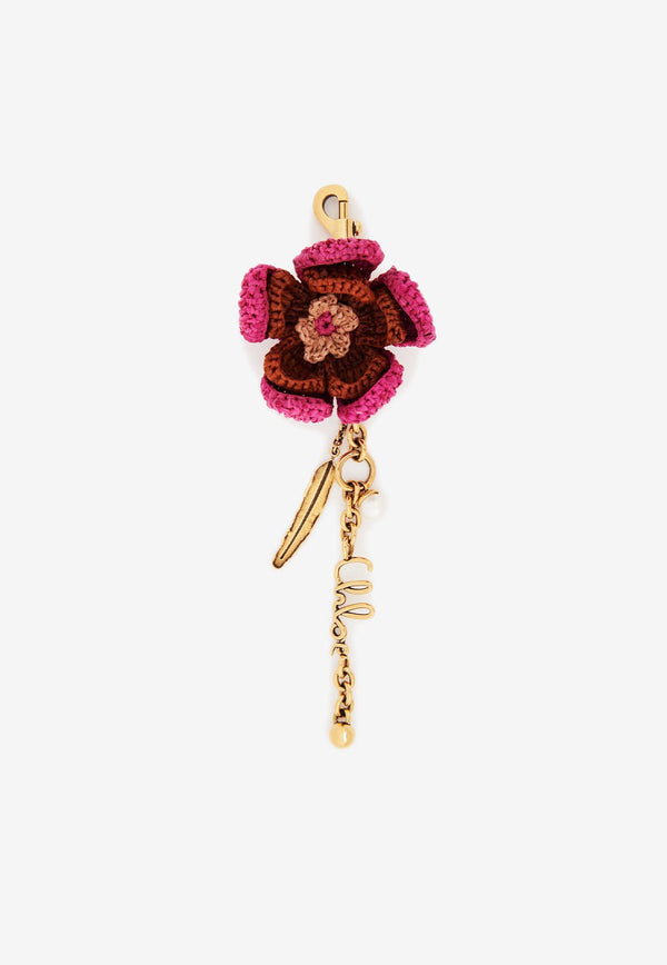 Chloé Flower Woven-Raffia Bag Charm Purple CH25AK147Q0255N