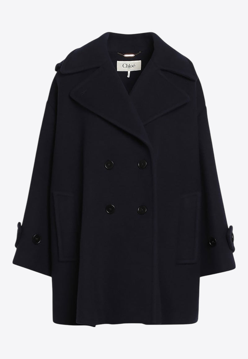 Chloé Double-Breasted Wool-Blend Coat Blue CH25AMA26952/R_CHLOE-48B