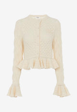 Chloé Pointelle Knit Ruffled Cropped Cardigan White CH25AMC01590107