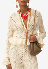 Chloé Pointelle Knit Ruffled Cropped Cardigan White CH25AMC01590107
