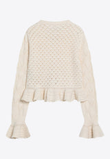 Chloé Crochet Knit Ruffled Cardigan Cream CH25AMC01590/R_CHLOE-107
