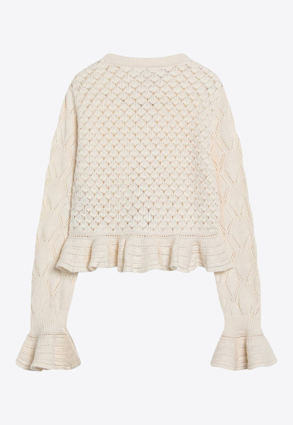 Chloé Crochet Knit Ruffled Cardigan Cream CH25AMC01590/R_CHLOE-107