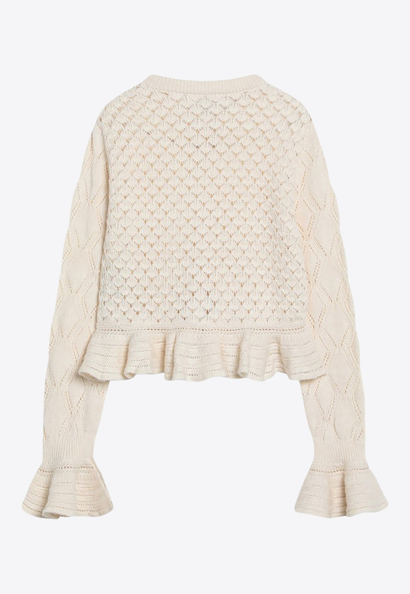 Chloé Crochet Knit Ruffled Cardigan Cream CH25AMC01590/R_CHLOE-107