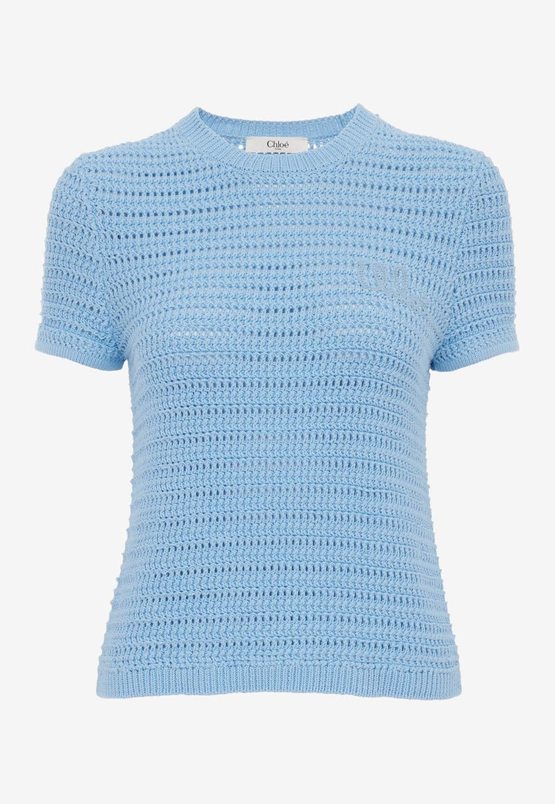 Chloé Crochet Knit Logo Top Light Blue CH25AMP0155540T