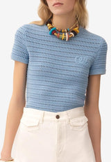 Chloé Crochet Knit Logo Top Light Blue CH25AMP0155540T