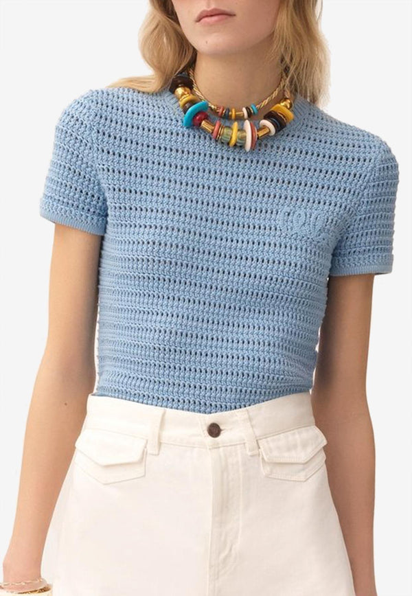 Chloé Crochet Knit Logo Top Light Blue CH25AMP0155540T