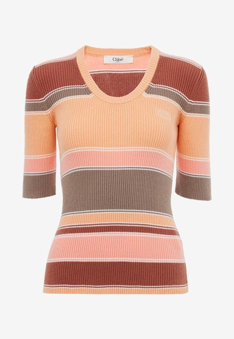 Chloé Striped Ribbed Knit Top Multicolor CH25AMP386608ZA