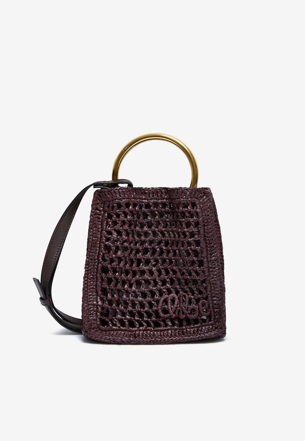 Chloé Mini Summer Banana Raffia Tote Bag Brown CH25AP567P0824X