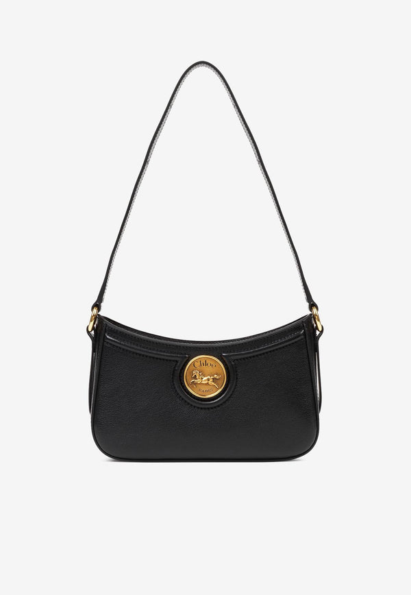 Chloé Horse Medal Grained Leather Shoulder Bag Black CH25AP989O37001