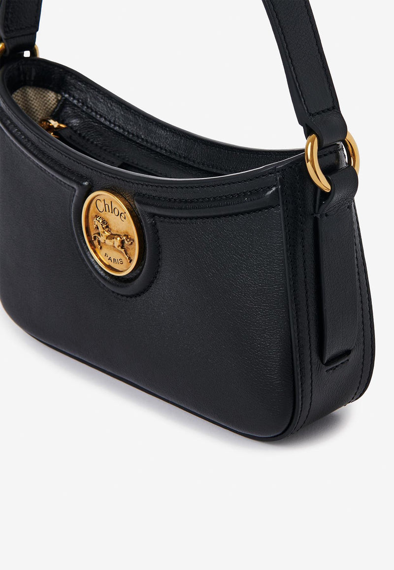 Chloé Horse Medal Grained Leather Shoulder Bag Black CH25AP989O37001