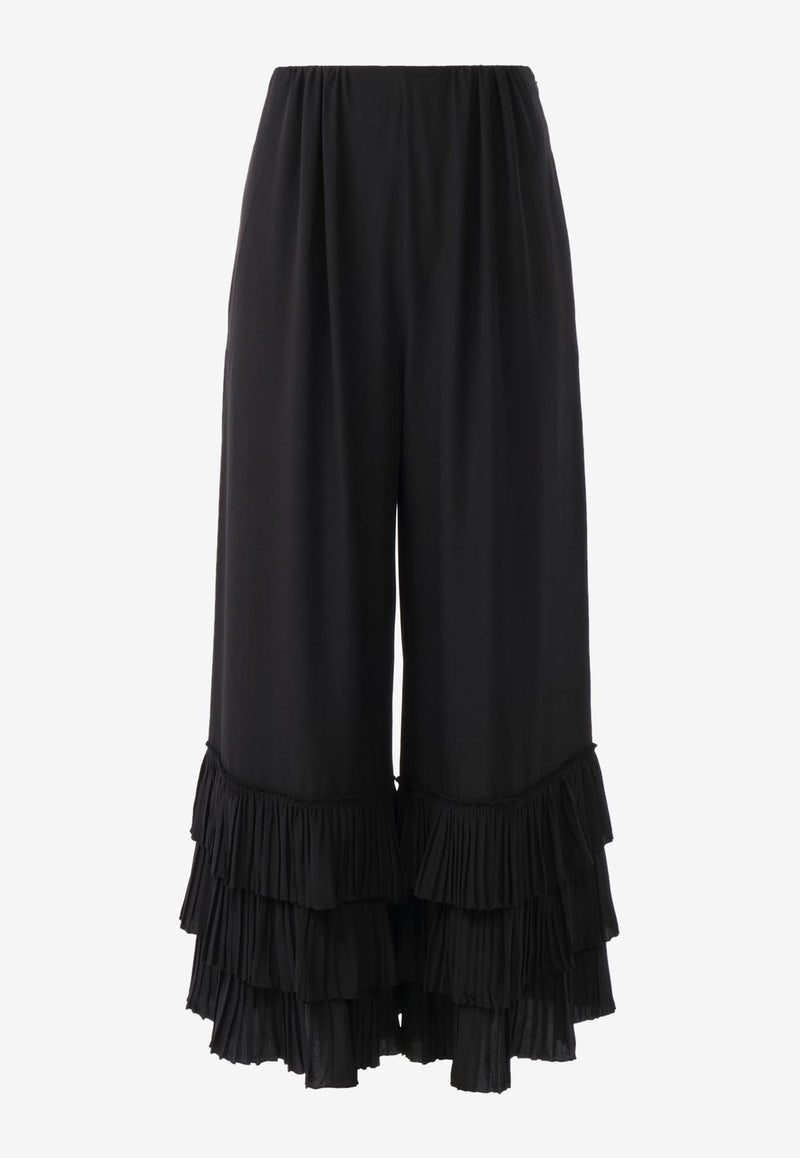 Chloé Ruffled Wide-Leg Silk Pants Black CH25APA02077001