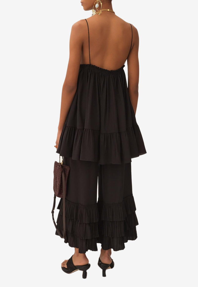 Chloé Ruffled Wide-Leg Silk Pants Black CH25APA02077001