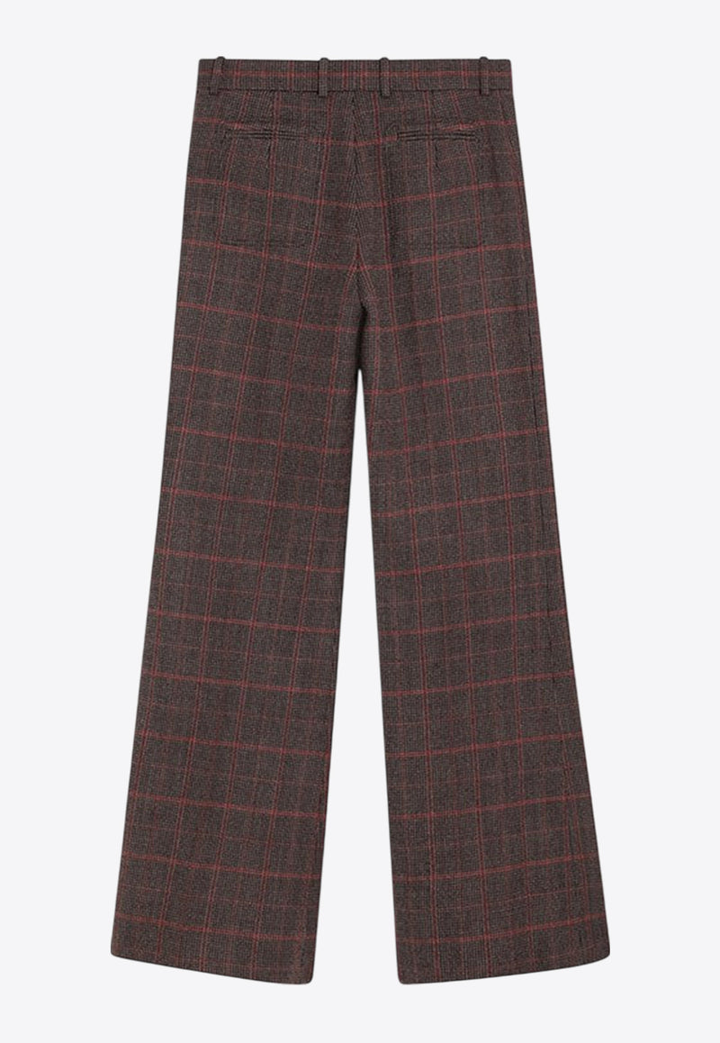 Chloé Flared Checked Wool Pants Brown CH25APA06097/R_CHLOE-93C