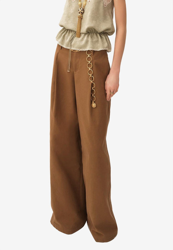 Chloé Wide-Leg Canvas Pants Brown CH25APA11365208