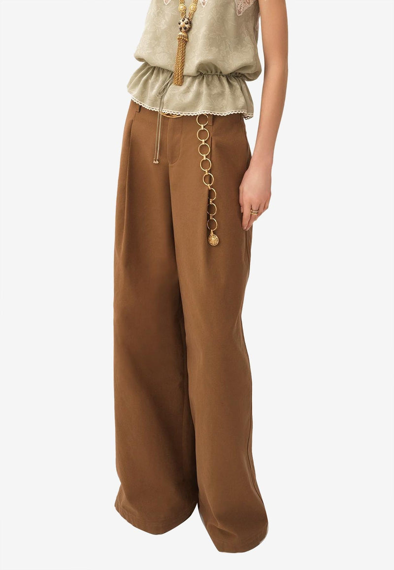 Chloé Wide-Leg Canvas Pants Brown CH25APA11365208