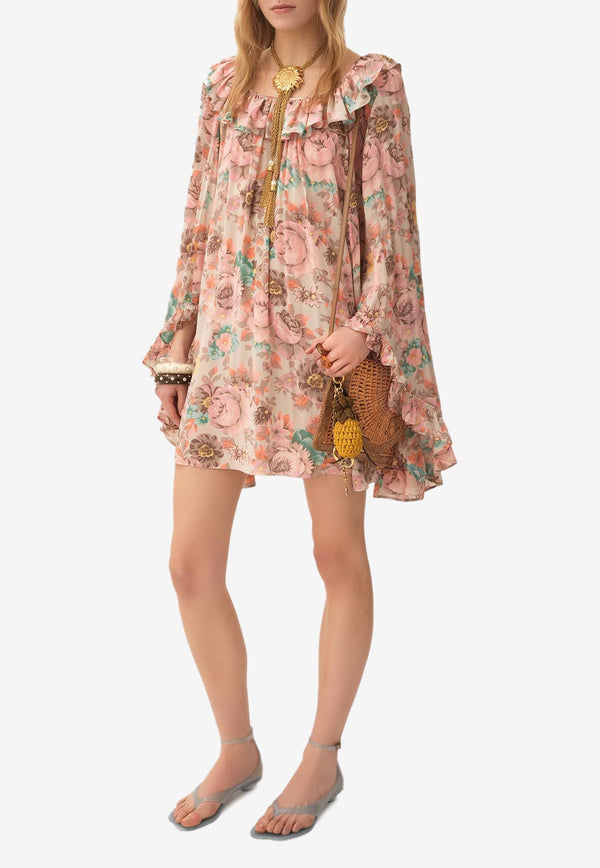 Chloé Floral Print Ruffled Mini Dress Multicolor CH25ARO1206000B