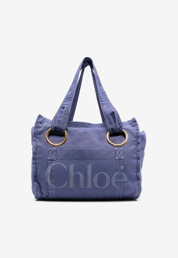 Chloé Plage Maxi Logo Tote Bag Blue CH25AS546P1048B