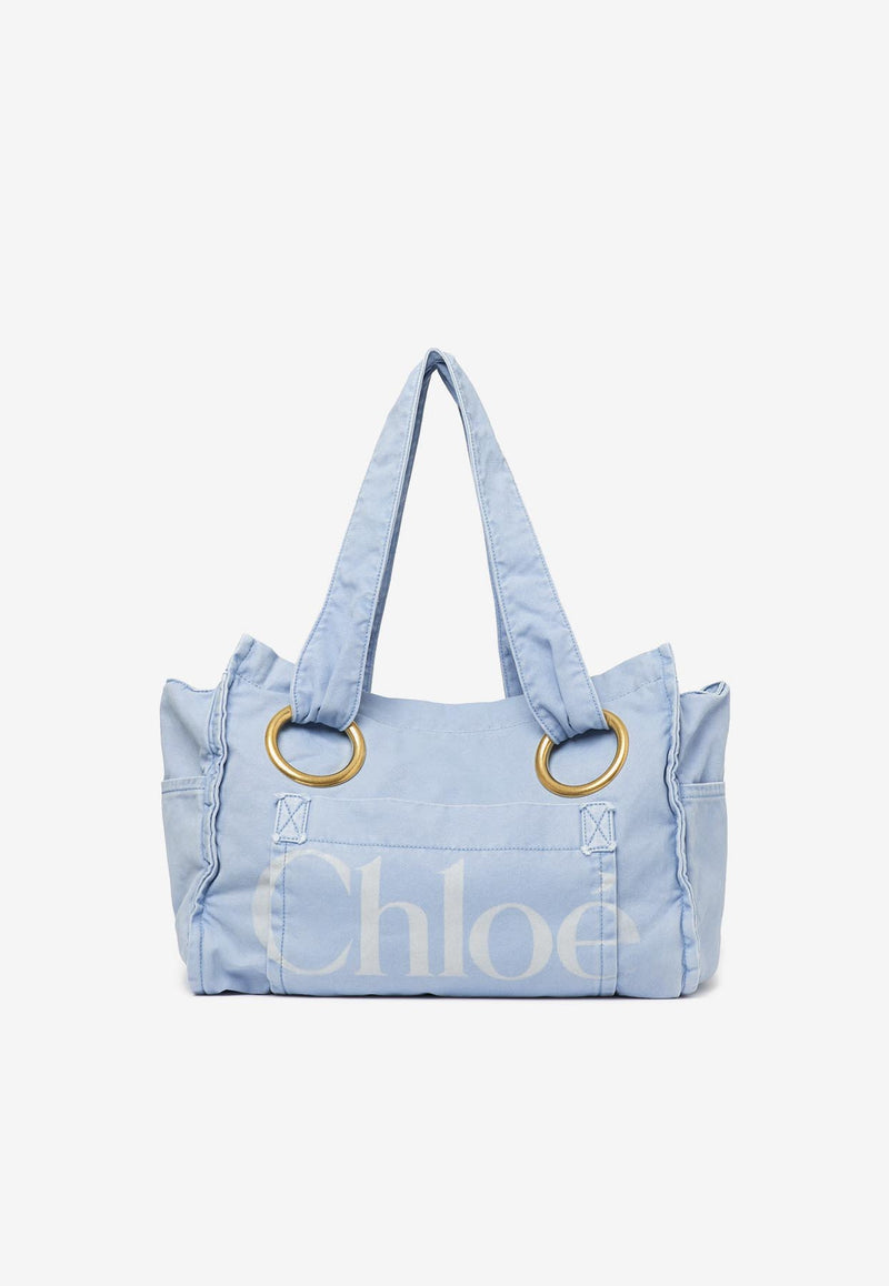 Chloé Plage Maxi Logo Tote Bag Light Blue CH25AS546P104E0