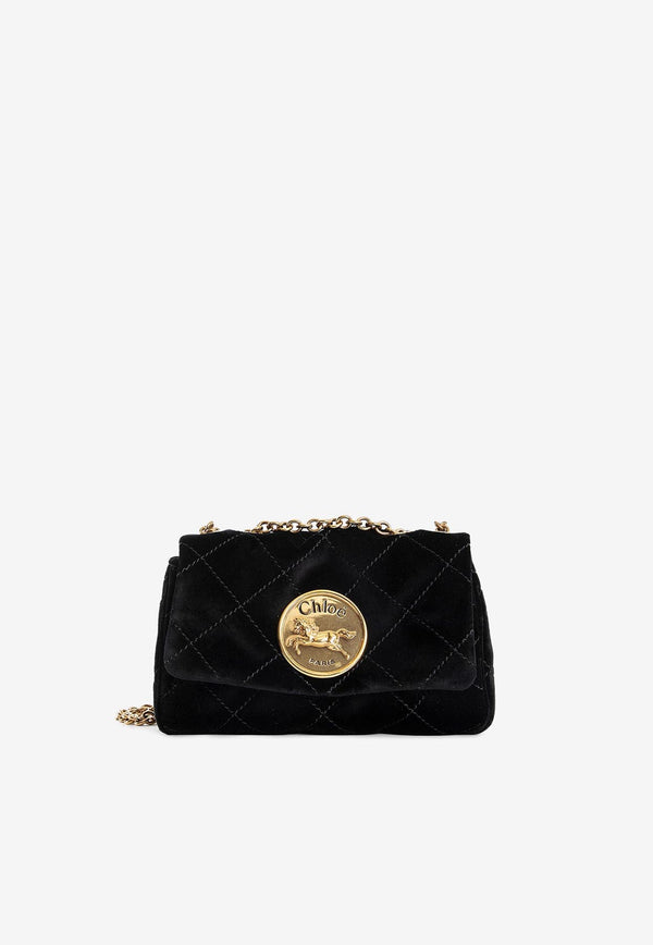 Chloé Small Heritage Velvet Shoulder Bag Black CH25AS585P90001