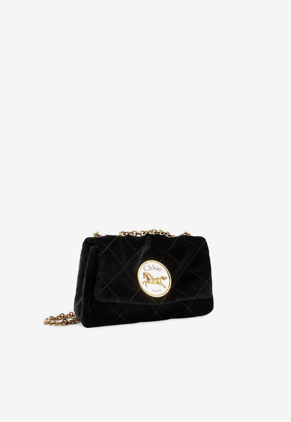 Chloé Small Heritage Velvet Shoulder Bag Black CH25AS585P90001