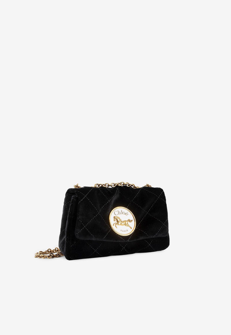 Chloé Small Heritage Velvet Shoulder Bag Black CH25AS585P90001