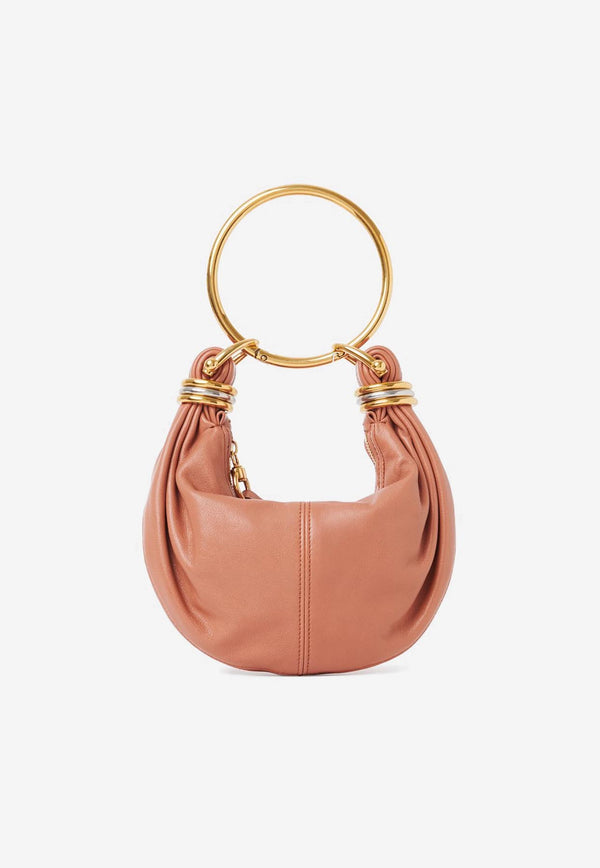 Chloé Mini Bracelet Grained Leather Hobo Bag Coral CH25AS623O37847
