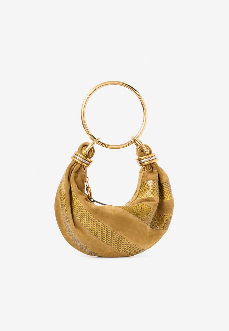 Chloé Mini Bracelet Hobo Bag in Suede and Snakeskin Leather Khaki CH25AS623P9421B