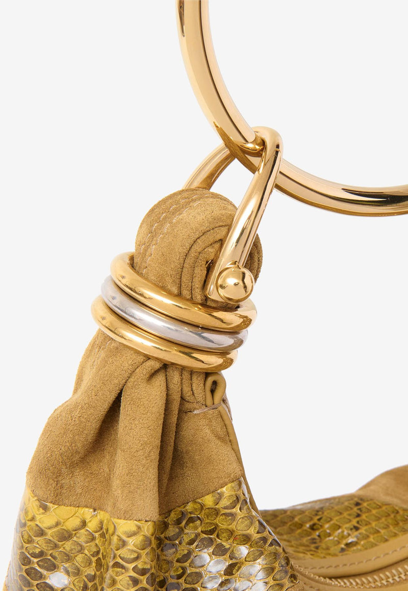Chloé Mini Bracelet Hobo Bag in Suede and Snakeskin Leather Khaki CH25AS623P9421B