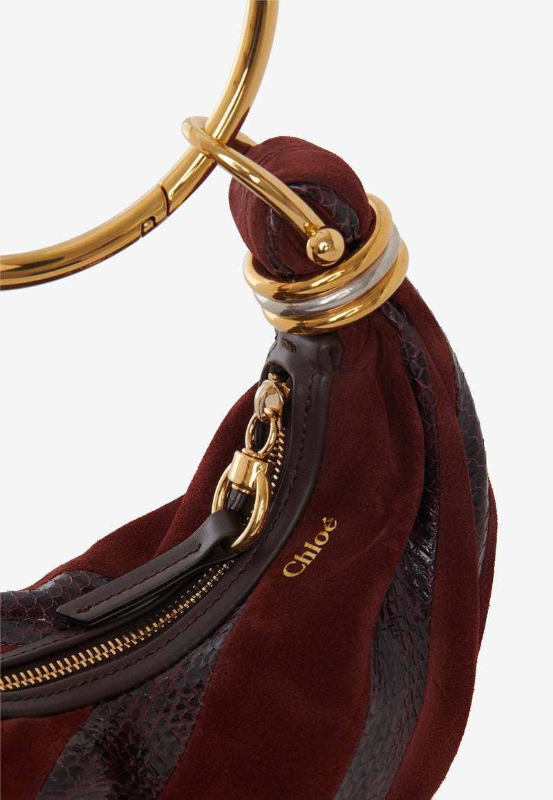 Chloé Mini Bracelet Hobo Bag in Suede and Snakeskin Leather Brown CH25AS623P9427M