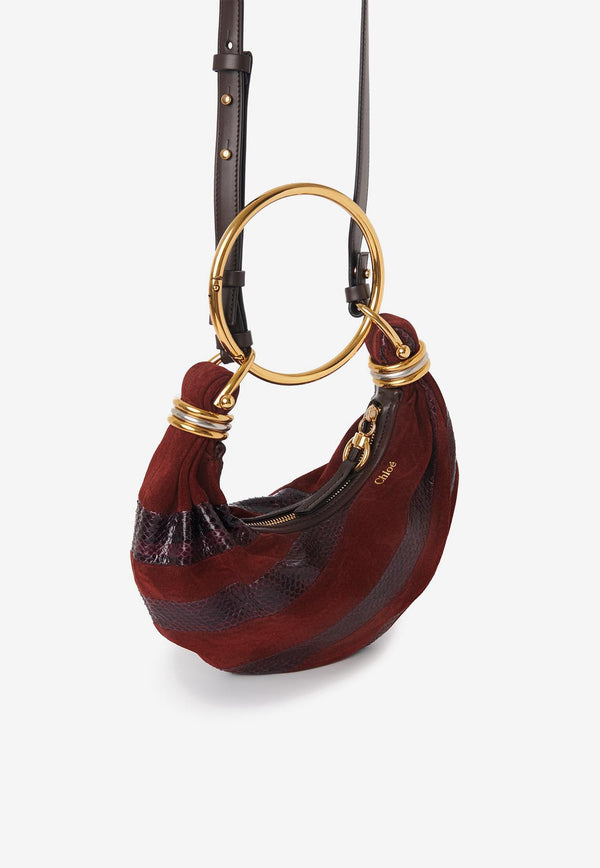 Chloé Mini Bracelet Hobo Bag in Suede and Snakeskin Leather Brown CH25AS623P9427M