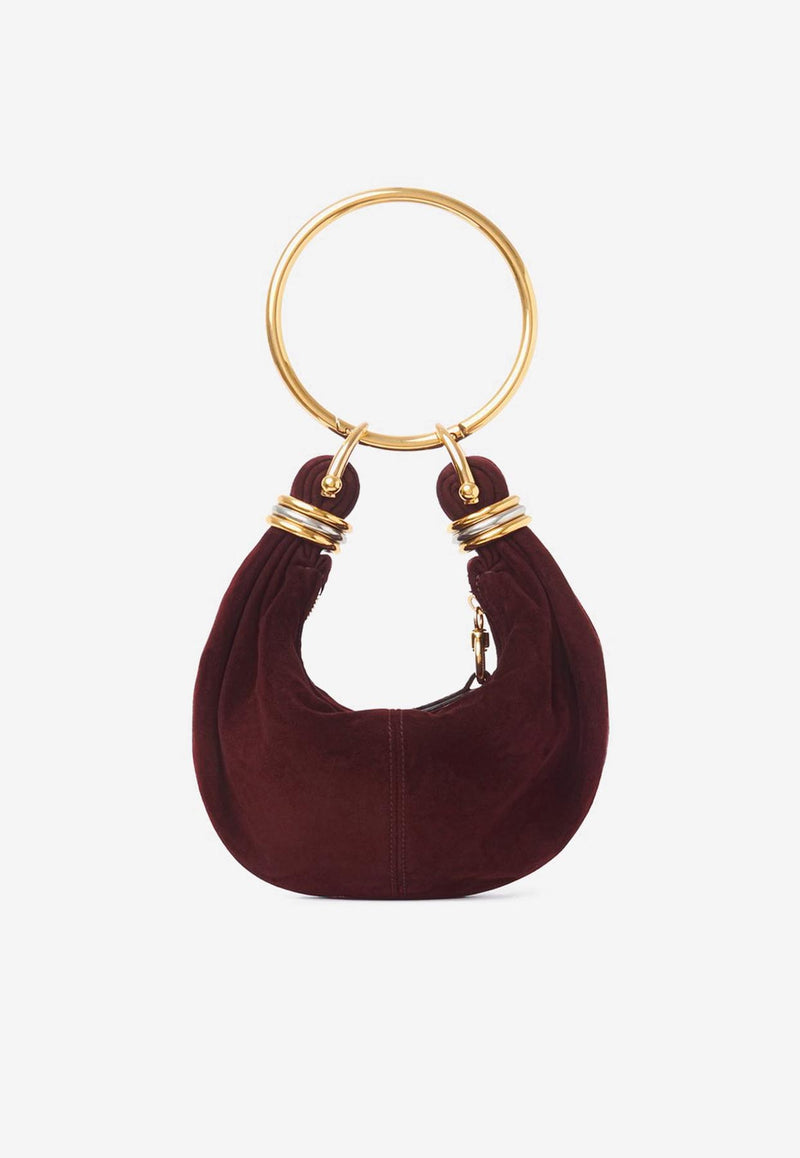 Chloé Mini Bracelet Hobo Bag in Suede and Snakeskin Leather Brown CH25AS623P9427M
