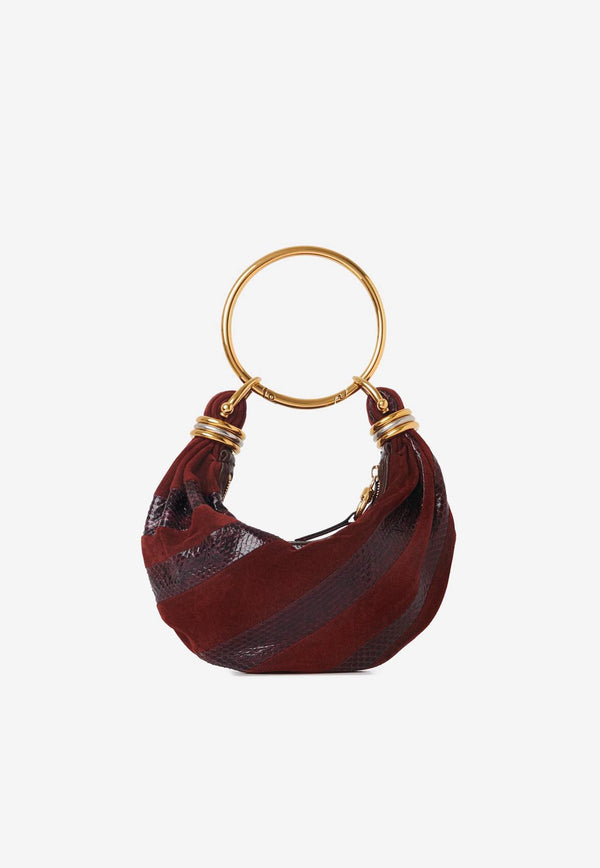 Chloé Mini Bracelet Hobo Bag in Suede and Snakeskin Leather Brown CH25AS623P9427M