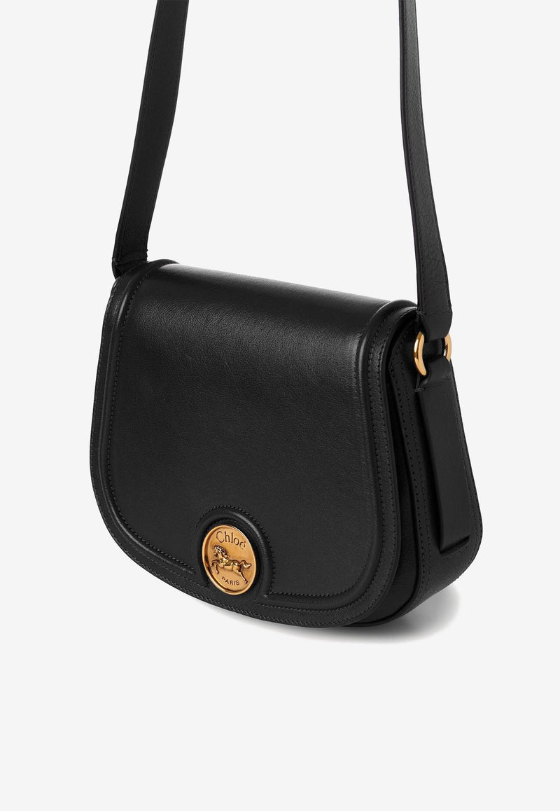 Chloé Horse Medal Grained Leather Saddle Bag Black CH25AS790O37001