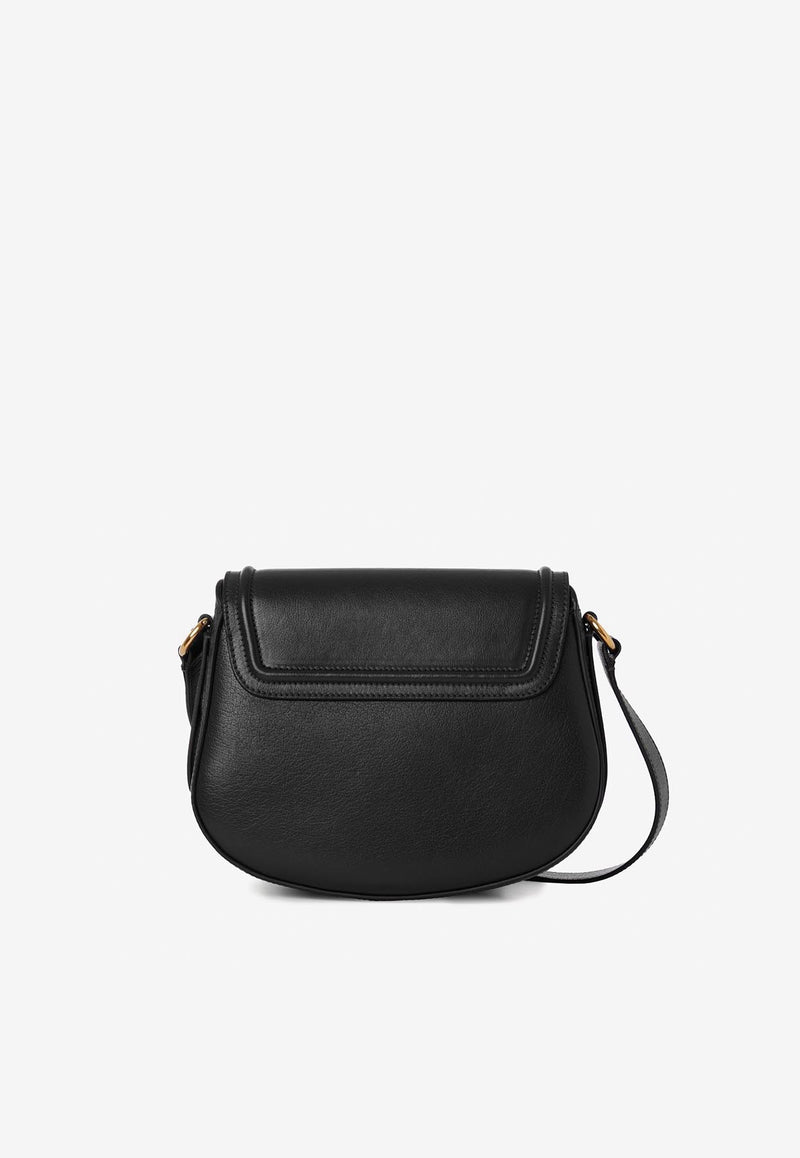 Chloé Horse Medal Grained Leather Saddle Bag Black CH25AS790O37001