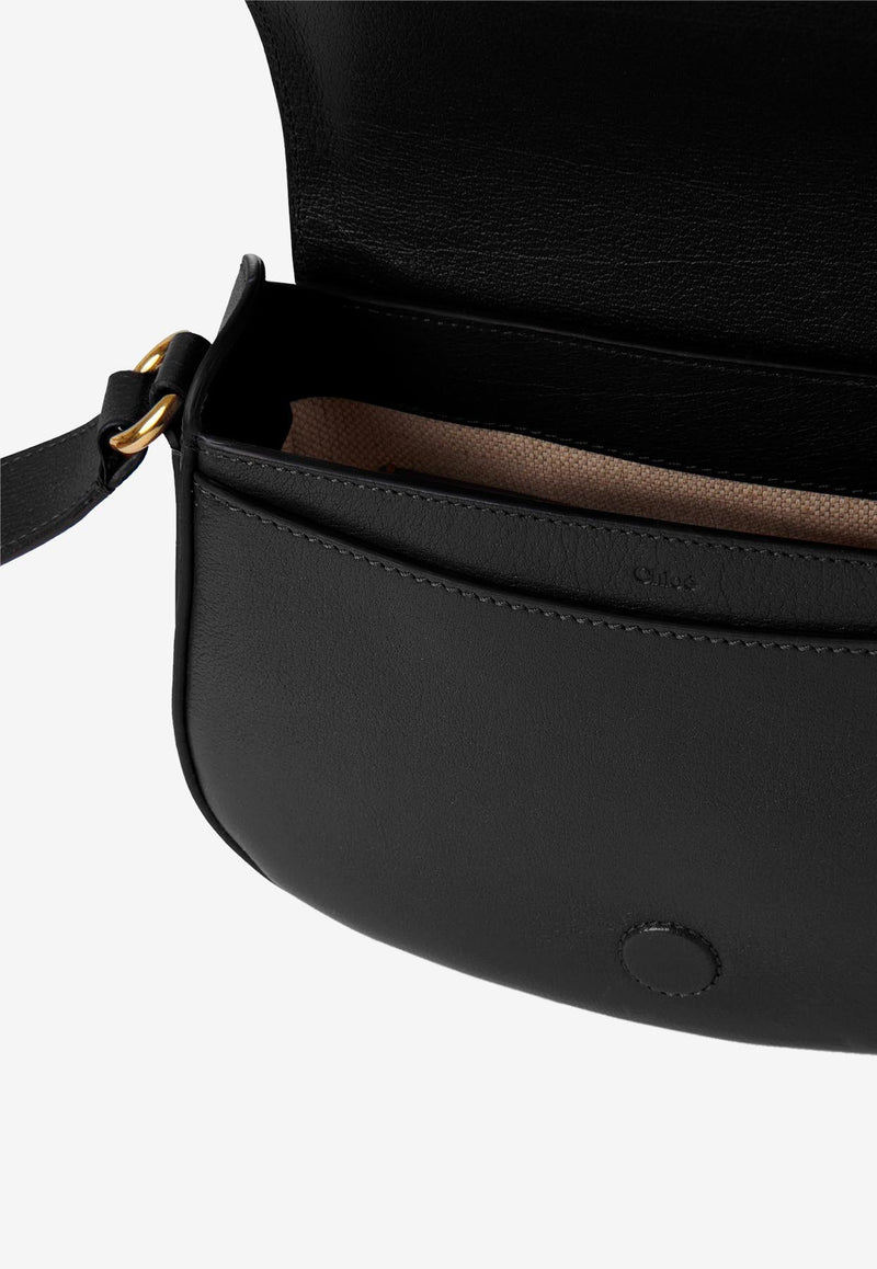 Chloé Horse Medal Grained Leather Saddle Bag Black CH25AS790O37001