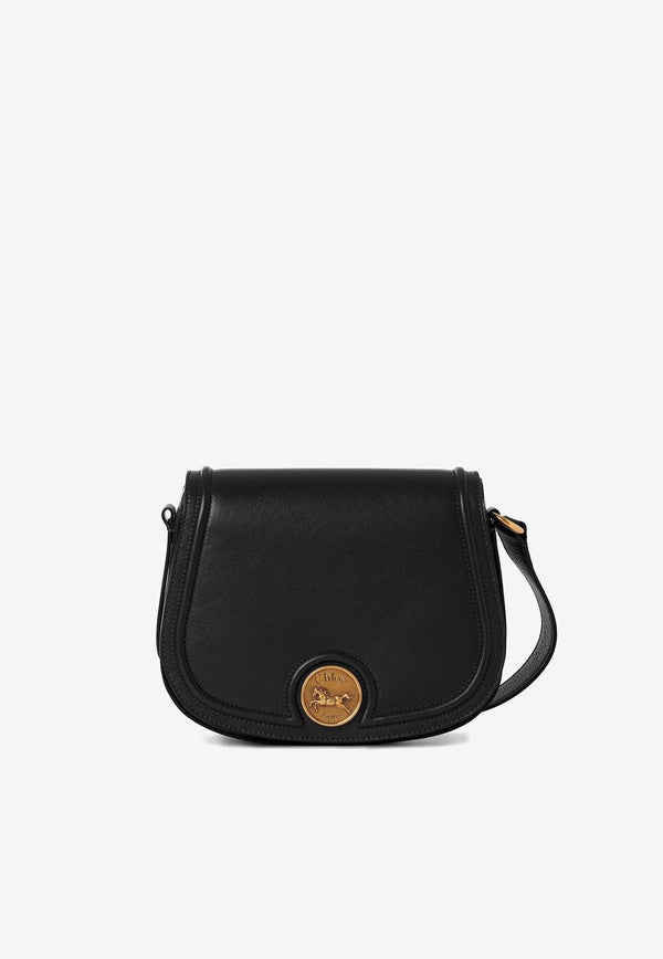 Chloé Horse Medal Grained Leather Saddle Bag Black CH25AS790O37001