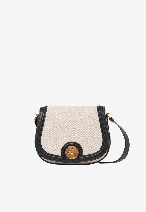 Chloé Horse Medal Canvas Saddle Bag Beige CH25AS790P92001