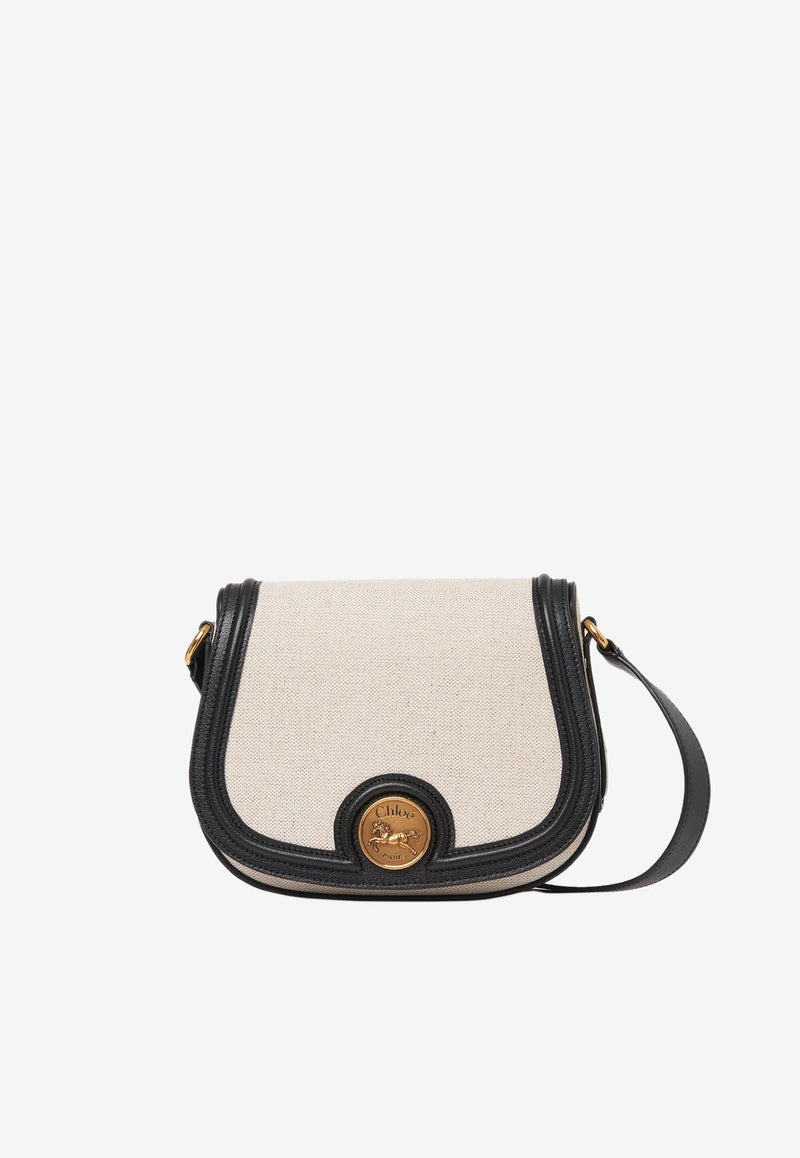 Chloé Horse Medal Canvas Saddle Bag Beige CH25AS790P92001