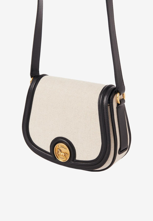 Chloé Horse Medal Canvas Saddle Bag Beige CH25AS790P92001