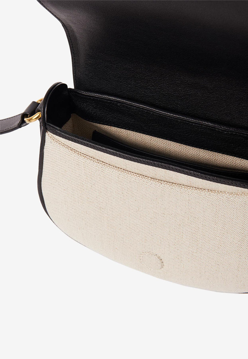 Chloé Horse Medal Canvas Saddle Bag Beige CH25AS790P92001