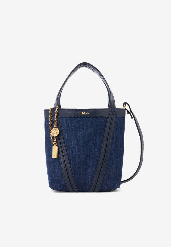 Chloé Small Spin Denim Tote Bag Blue CH25AS812P98408