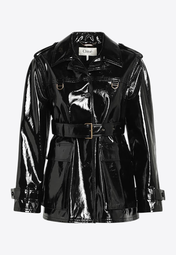 Chloé Shiny Coated Jacket with Belt Black CH25AVE15947/R_CHLOE-001