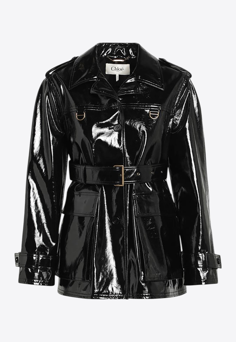 Chloé Shiny Coated Jacket with Belt Black CH25AVE15947/R_CHLOE-001