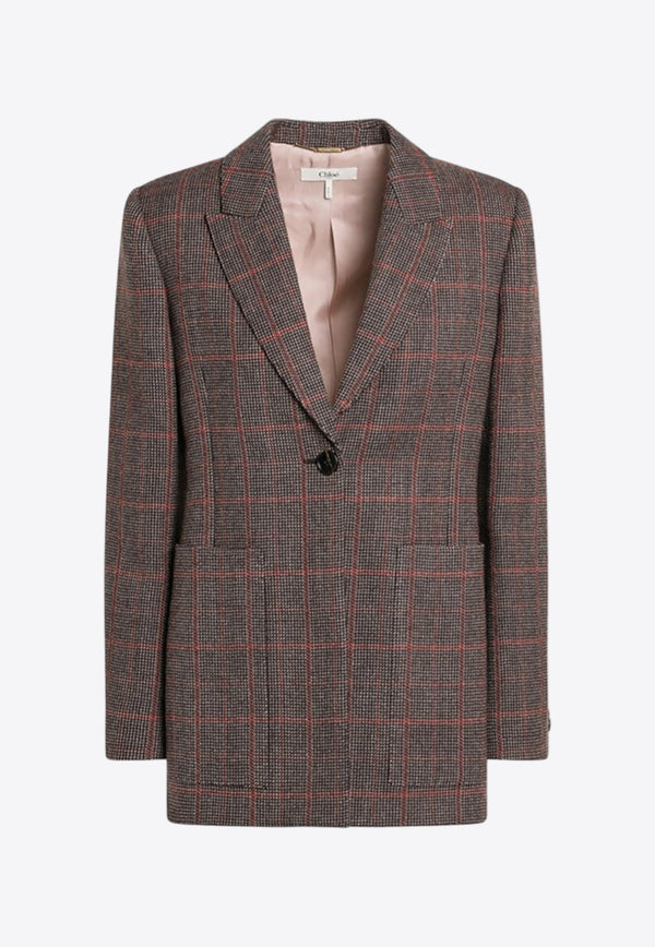 Chloé Single-Breasted Prince of Wales Blazer Brown CH25AVE53097/R_CHLOE-93C