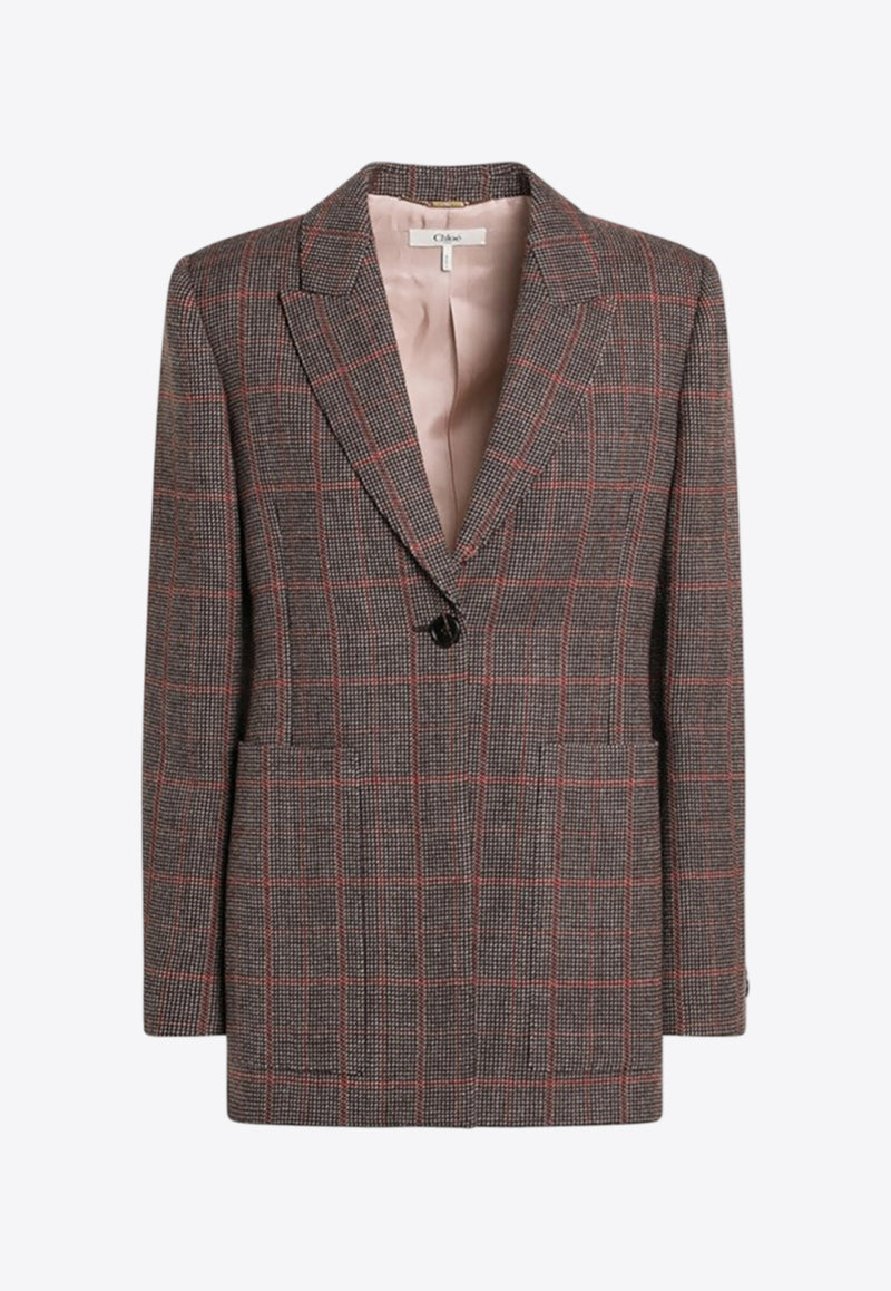 Chloé Single-Breasted Prince of Wales Blazer Brown CH25AVE53097/R_CHLOE-93C