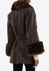 Chloé Shearling-Trimmed Oversized Leather Coat Brown CH25SCM1020422U Faraway Brown