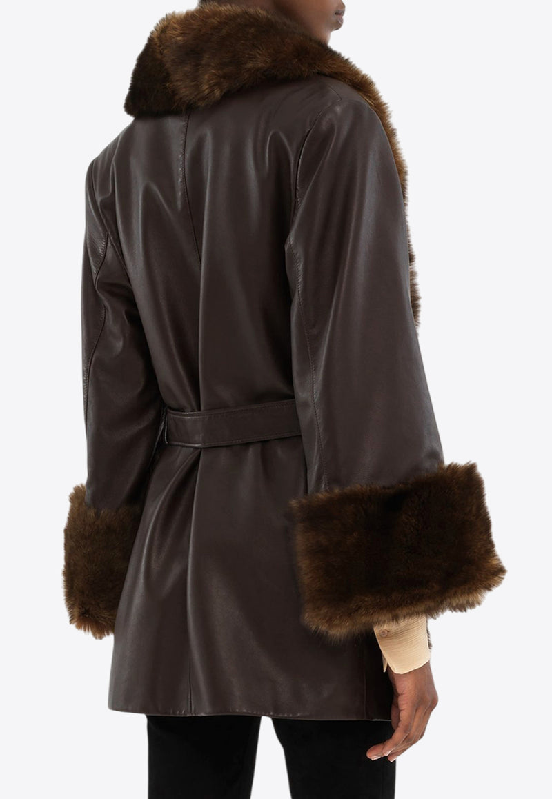 Chloé Shearling-Trimmed Oversized Leather Coat Brown CH25SCM1020422U Faraway Brown