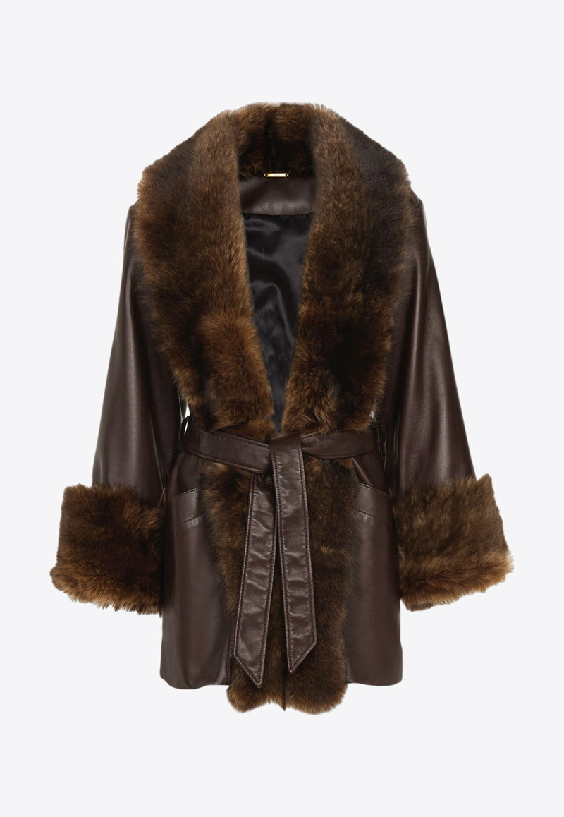 Chloé Shearling-Trimmed Oversized Leather Coat Brown CH25SCM1020422U Faraway Brown