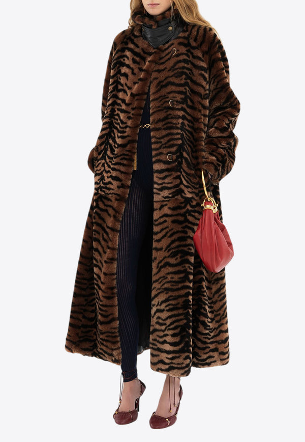 Chloé Double-Breasted Tiger Print Shearling Coat Brown CH25SCM1221222F Oat Brown